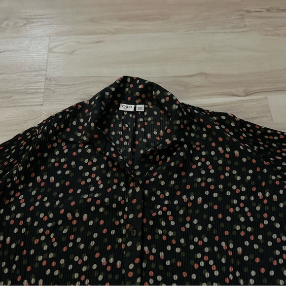 ASOS Womens Pleated Polka Dot 18/20W Blouse Black Sheer Bell Sleeve Flowy Top - Picture 6 of 13